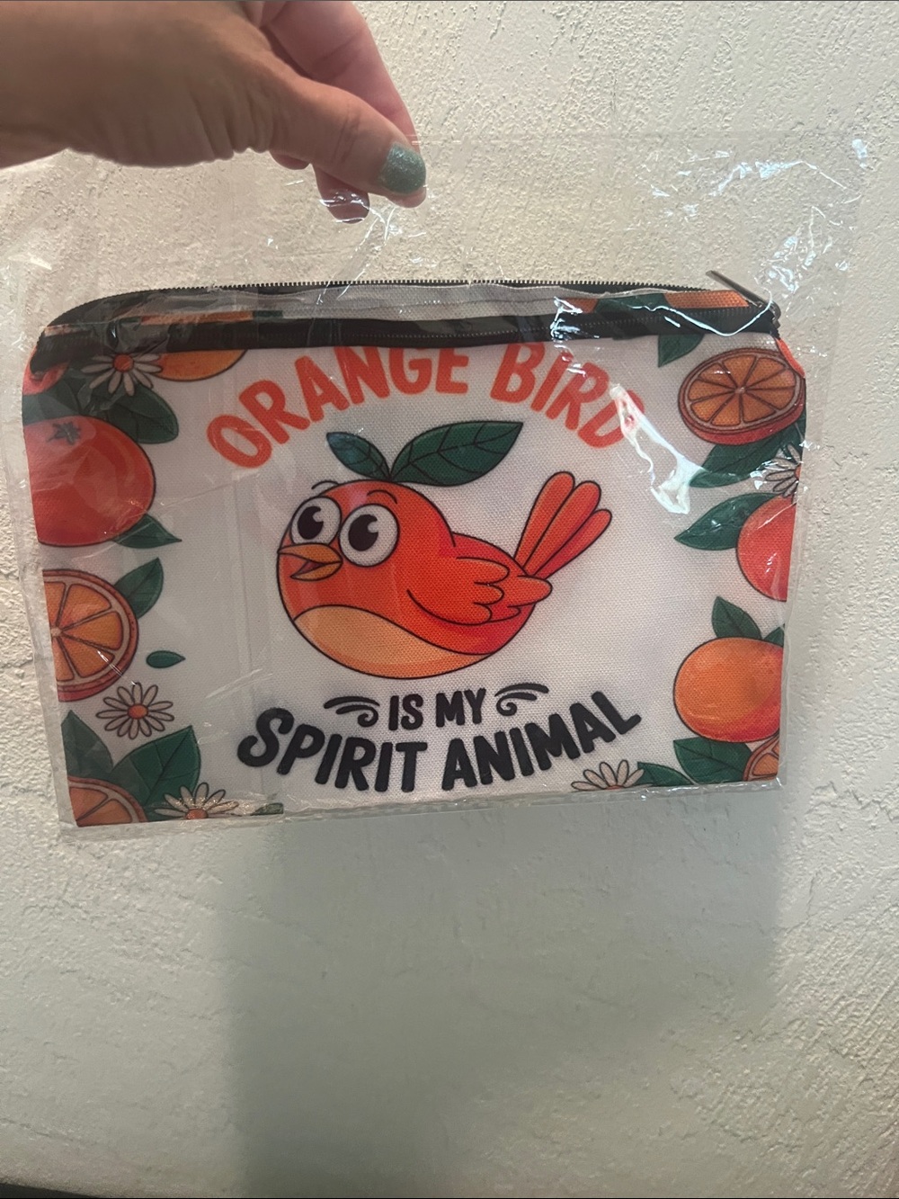 #2411*”6x9” Orange Bird Zipper Pouch - Orange & Green - Picture 1 of 17